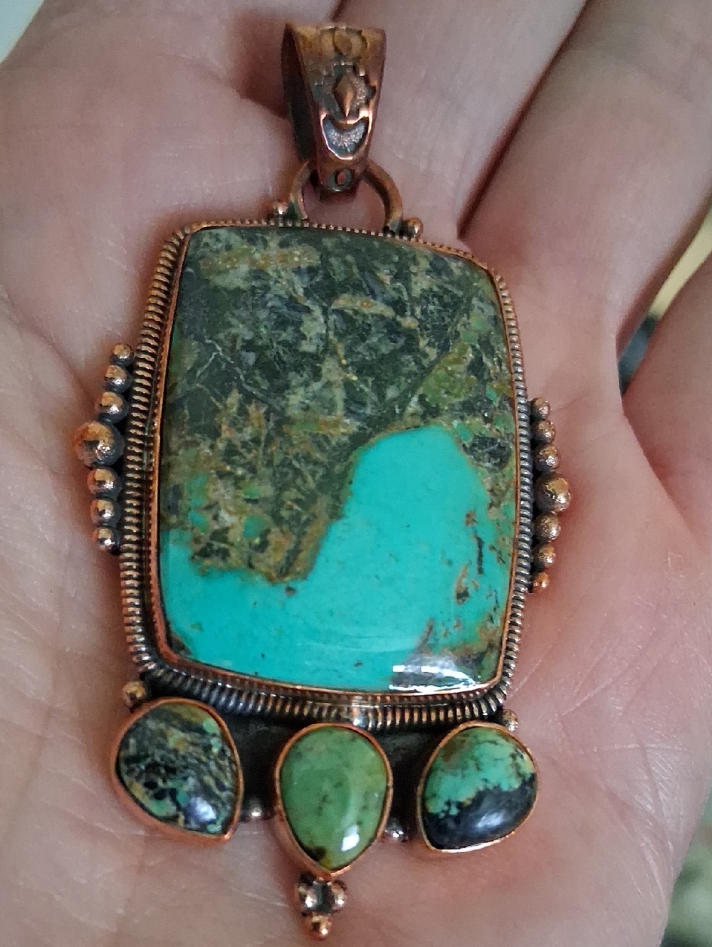 Handcrafted Royston  Turquoise Stone And Copper Pendant